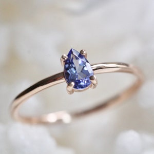 14K Gold Tanzanite Ring, Light purple Stone, Tear Shape Ring, Pear Solitaire Ring, December Birthstone, Drop Shape, Four Prong, Solitaire