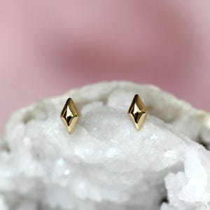 14K Gold Puffy Diamond Stud, Diamond Shape Stud, Geometric Stud, Diamond Shape Earring, Solid Gold Stud, Real Gold, Second Hole Earring