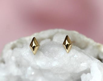 14K Gold Puffy Diamond Stud, Diamond Shape Stud, Geometric Stud, Diamond Shape Earring, Solid Gold Stud, Real Gold, Second Hole Earring