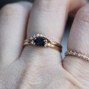 14K Gold Blue Sapphire Diamond Bridal Set, Engagement Ring, Ring Set, Stacking Ring, September Birthstone, Gemstone Engagement, Oval Stone image 4