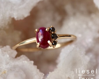 14K Gold Ruby Black Diamond "Lace" Ring