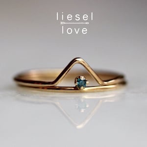 14K Gold Blue Diamond Ring Set, &quot;The Peak&quot; Ring Set, Dainty Engagement Ring, Diamond Ring, Dainty Ring, Engagement Ring Set, Promise Ring