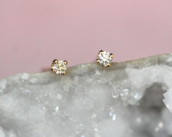 14K Gold Tiny Diamond Studs