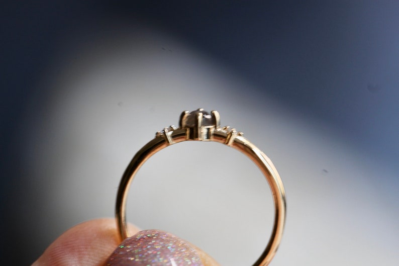 14K Gold Labradorite Diamond Ring, Moonlight Drive Ring, Labradorite Ring, Labradorite Engagement Ring, Grey Stone Ring, Color Changing image 8