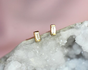 14K Gold Diamond Baguette Studs