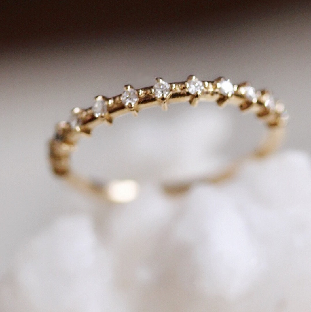 14K Gold Diamond Half Eternity Band, Diamond Ring, Wedding Ring ...