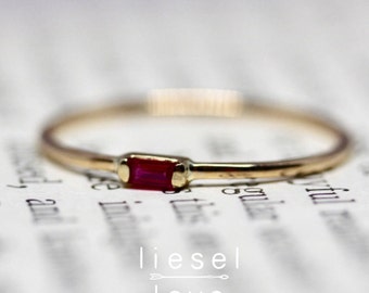 14K Gold Ruby Baguette Ring