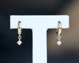 14K Gold White Sapphire Hoops