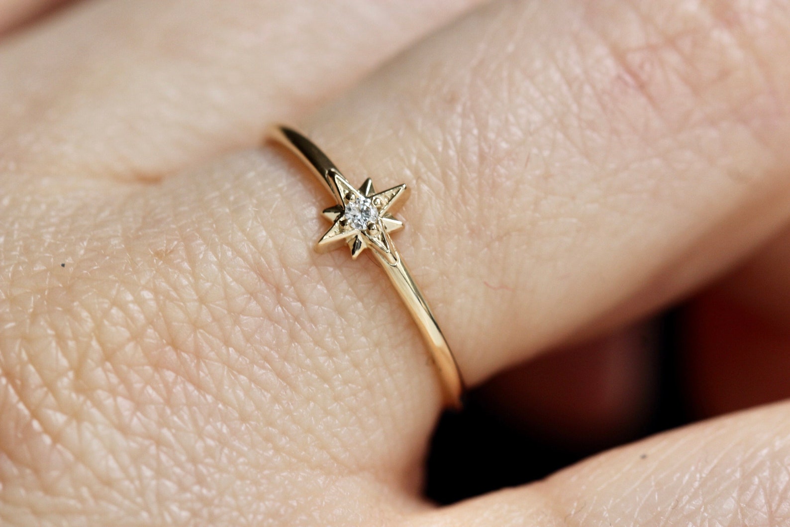 14K Gold Diamond Ring north Star Ring Astrology Etsy