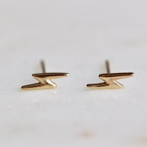 14K Gold Lighting Studs, Gold Studs, Tiny Studs, Lightning Bolt Earrings, Gold Earrings, Tiny Earrings, Real Gold, Every Day Wear