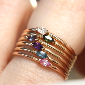 14K Gold Marquise Aquamarine Ring, Wink Ring, Stacking Ring, Midi Ring, 10K Promise Ring, Light Blue Stone, Aqua, Solid Gold Stacking Ring image 2
