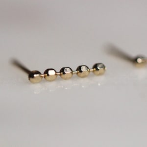 14K Gold Dangle Beaded Earrings, Drop Earrings, Post Dangle Earrings, Bezel Earrings, Bridal Earrings, Minimal Dangle Earrings, Stud image 7