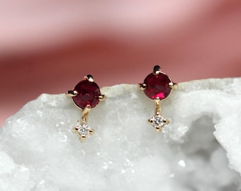 14K Ruby Love Drop Studs