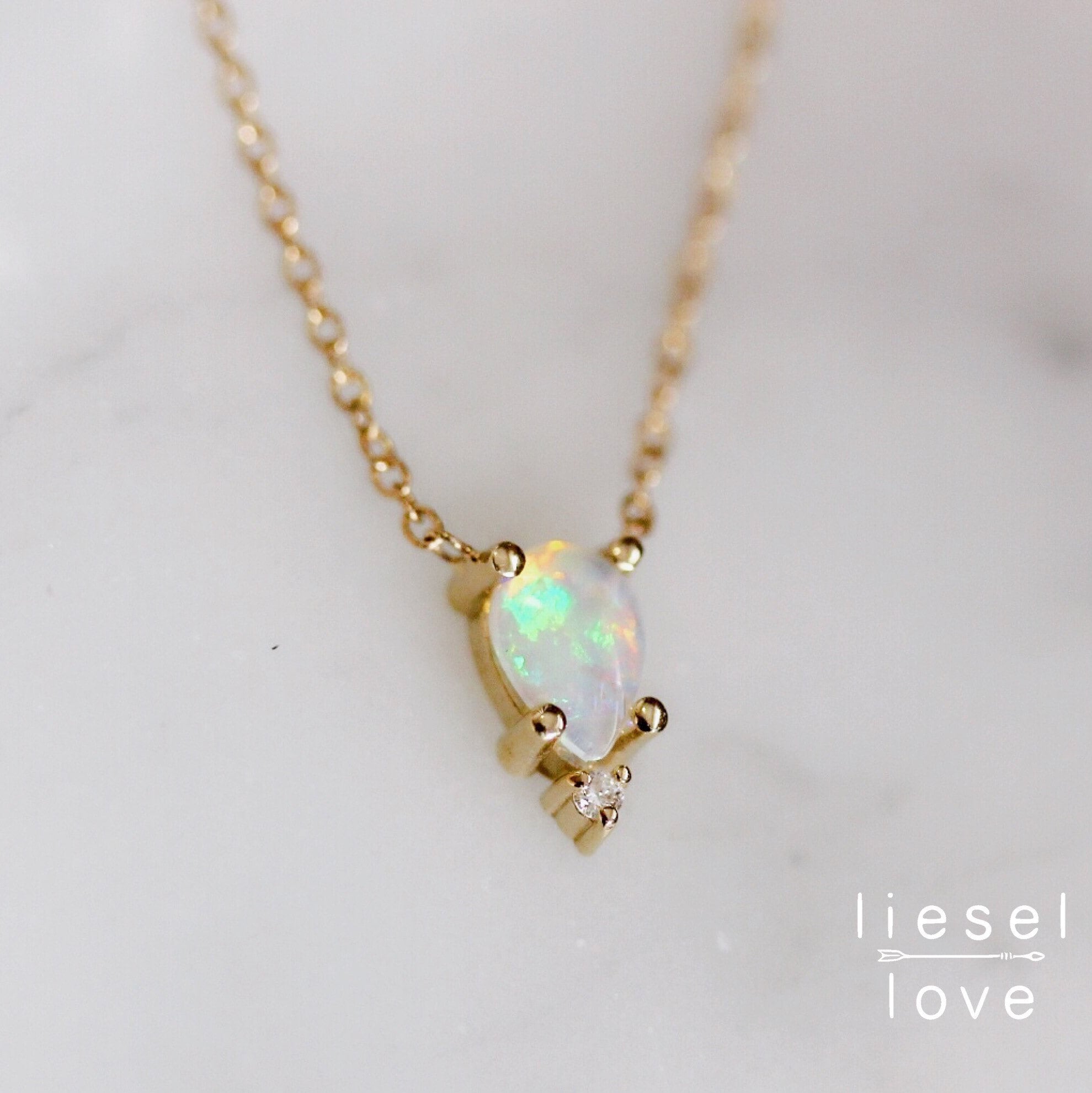 14k White Opal Necklace with diamonds – Emily Amey