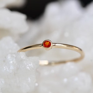 14K Gold Tiny Mexican Fire Opal Ring, Orange Stone, 10K Dainty Jewelry, Stacking Ring, October Birthstone, Orange Opal, Solid Gold Stacker