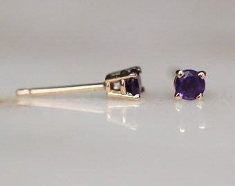 14K Gold 3mm Amethyst Stud