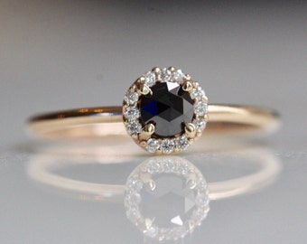 14K Gold Black Diamond Halo Ring