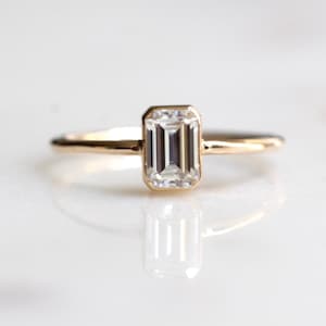 14K Gold Octagon Moissanite Ring, Emerald Cut Bezel, Moissanite Engagement Ring, Solitaire Ring, Diamond Substitute, Step Cut stone image 5