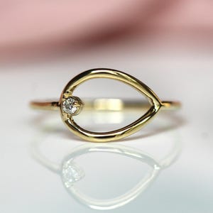 14K Gold Open Tear Ring, Tear Diamond Ring, Asymmetrical Ring, 10K Gold, April Birthstone, Solid Gold Ring, Drop Ring, Everyday Wear
