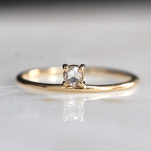 Anillo de diamantes de oro de 14 quilates, piedra flotante, anillo de diamantes talla rosa, oro macizo de 10 quilates, piedra talla rosa, anillo apilable, anillo apilable de diamantes, anillo de oro macizo