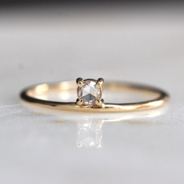 14K Gold Diamond Ring, Floating Stone, Rose Cut Diamond Ring, 10K Solid Gold, Rosecut Stone, Stacking Ring, Diamond Stacker, Sold Gold Ring