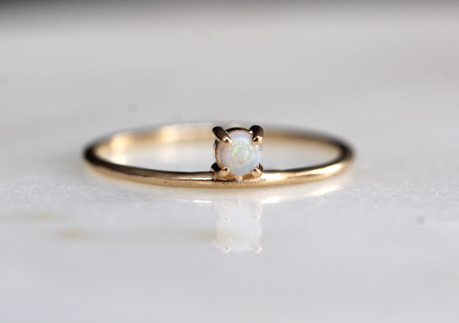 14K Gold Opal Ring, Iridescent Stone, Floating Stone, White Stone Ring ...
