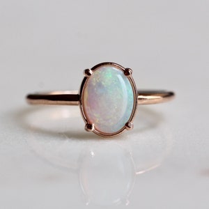 14K Gold Australian Opal Statement Ring, Oval Stone Ring, Opal Gemstone ...