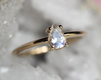 14K Gold Moonstone Ring, "Chakra" Ring, Moonstone, Moonstone Ring, Moonstone Engagement Ring, Tear Shape Ring, Pear Ring, Solid Gold