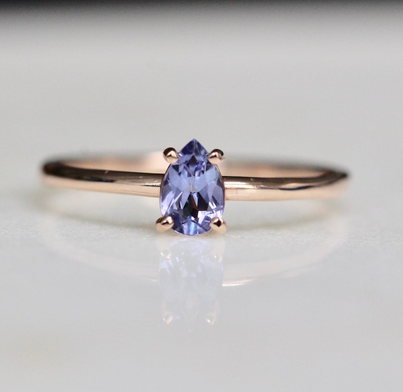 14K Gold Tanzanite Ring Light Purple Stone Tear Shape Ring | Etsy