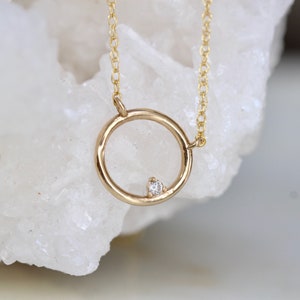 14K Open Circle Diamond Necklace, Round pendant Necklace, Layering Necklace, April Birthstone, Open Pendant, Lightweight, Everyday Wear image 5