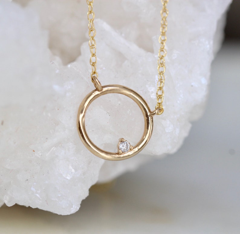 14K Open Circle Diamond Necklace, Round pendant Necklace, Layering Necklace, April Birthstone, Open Pendant, Lightweight, Everyday Wear image 5