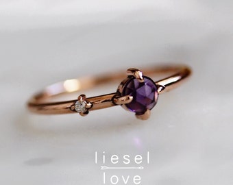 14K Gold Amethyst Diamond "Sidekick" Ring