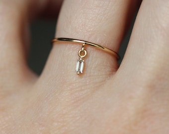 14K Gold Baguette Dangle Ring