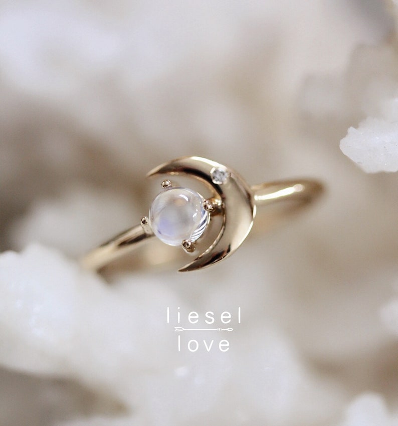 14K Gold Moonstone Diamond Ring, 'Moon of My Life' Ring, Moonstone, Moonstone Ring, Astrology Ring, Dainty Ring, Moonstone Promise Ring 