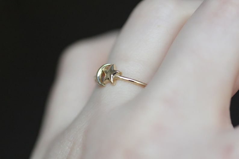 14K Star and Moon Ring, Solid Gold Ring, Astrology Jewelry, Minimal Jewelry, 10K, Celestial Jewelry, Star Ring, Moon Ring, Crescent Moon image 5