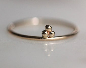 14K Gold Three Bead Stacking Ring
