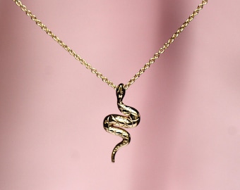 14K Serpent Necklace, Snake, Necklace, Solid Gold Necklace, 10K Gold, Cable Chain, Layering Necklace, Animal Jewelry, Wavy Snake Necklace