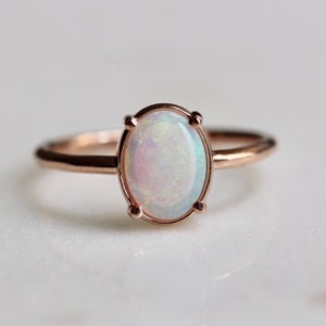 14K Gold Australian Opal Statement Ring, Oval Stone Ring, Opal Gemstone ...