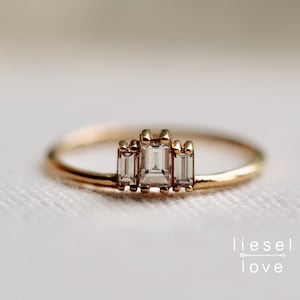 14K Gold Baguette Diamond Ring, "Empire" Ring, Engagement Ring, Engagement Ring, Moissanite Ring, Three Baguette, Three Stone Ring, Step Cut