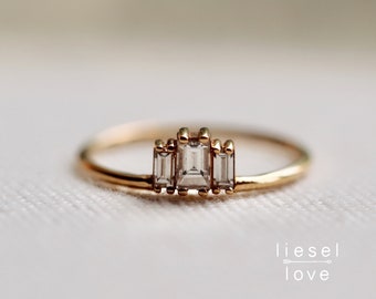 14K Gold Baguette Diamond Ring, "Empire" Ring, Engagement Ring, Engagement Ring, Moissanite Ring, Three Baguette, Three Stone Ring, Step Cut