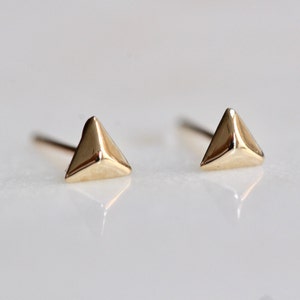 14K Gold Pyramid Studs, Gold Studs, Triangle Studs, Geometric Earrings, Gold Earrings, Tiny Earrings, Triangle Earring, Post Studs