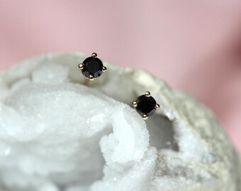 14K Gold 3mm Black Diamond Stud