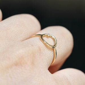 14K Open Circle Ring, Circle Diamond Ring, Modern Circle Ring, Geometric Ring, Round Ring, Loop Ring, Asymmetrical Ring, Solid Gold Ring image 3