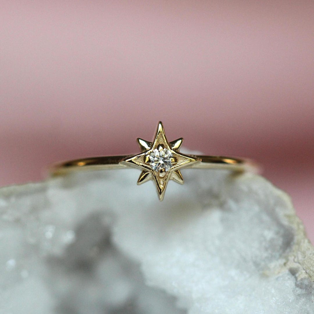 14K Gold Diamond Ring north Star Ring Astrology Ring Engagement Ring Ruby Ring 10K Dainty Ring Star Jewelry Solid Gold Etsy Canada