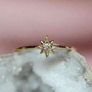 14K Gold Diamond Ring, &quot;North Star&quot; Ring, Astrology Ring, Engagement Ring, Ruby Ring, 10K, Dainty Ring, Star Jewelry, Solid Gold