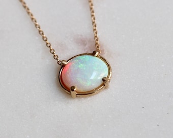 14K Gold Opal Oval Necklace