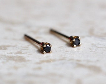 14K Gold Tiny Black Diamond Studs
