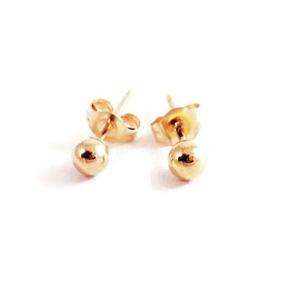 14k Ball Studs, 3 mm, Circle Studs, Tiny Stud, Oro amarillo, Oro real, Pendiente de poste, Oro sólido de 14k, Segundo agujero Stud,