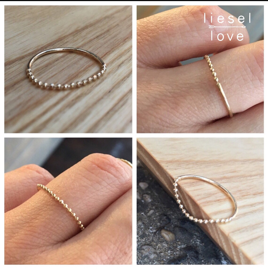 14K Gold Ball Chain Ring half & Half Ring Dainty Etsy