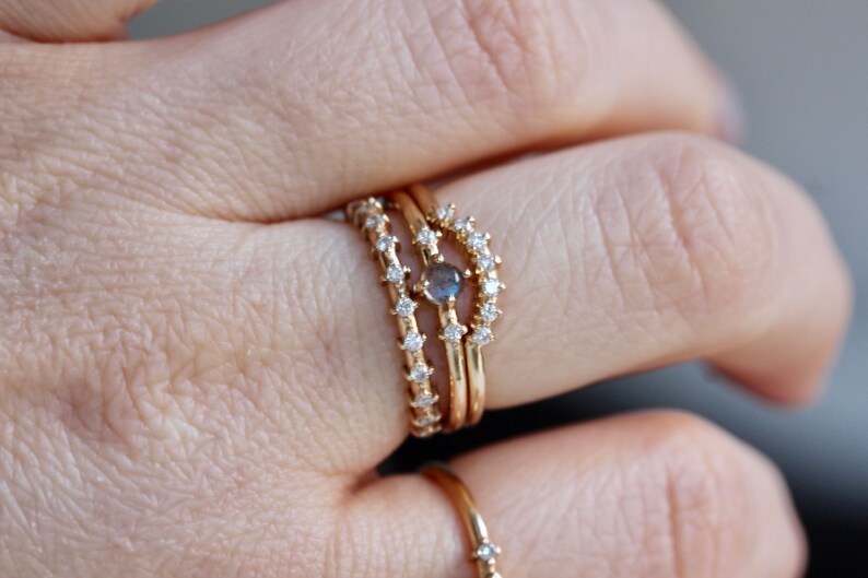 14K Gold Labradorite Diamond Ring, Moonlight Drive Ring, Labradorite Ring, Labradorite Engagement Ring, Grey Stone Ring, Color Changing image 9